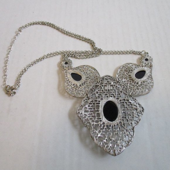 *BOHO Silver Filigree and Black Faceted Gems Necklace - Picture 3 of 5